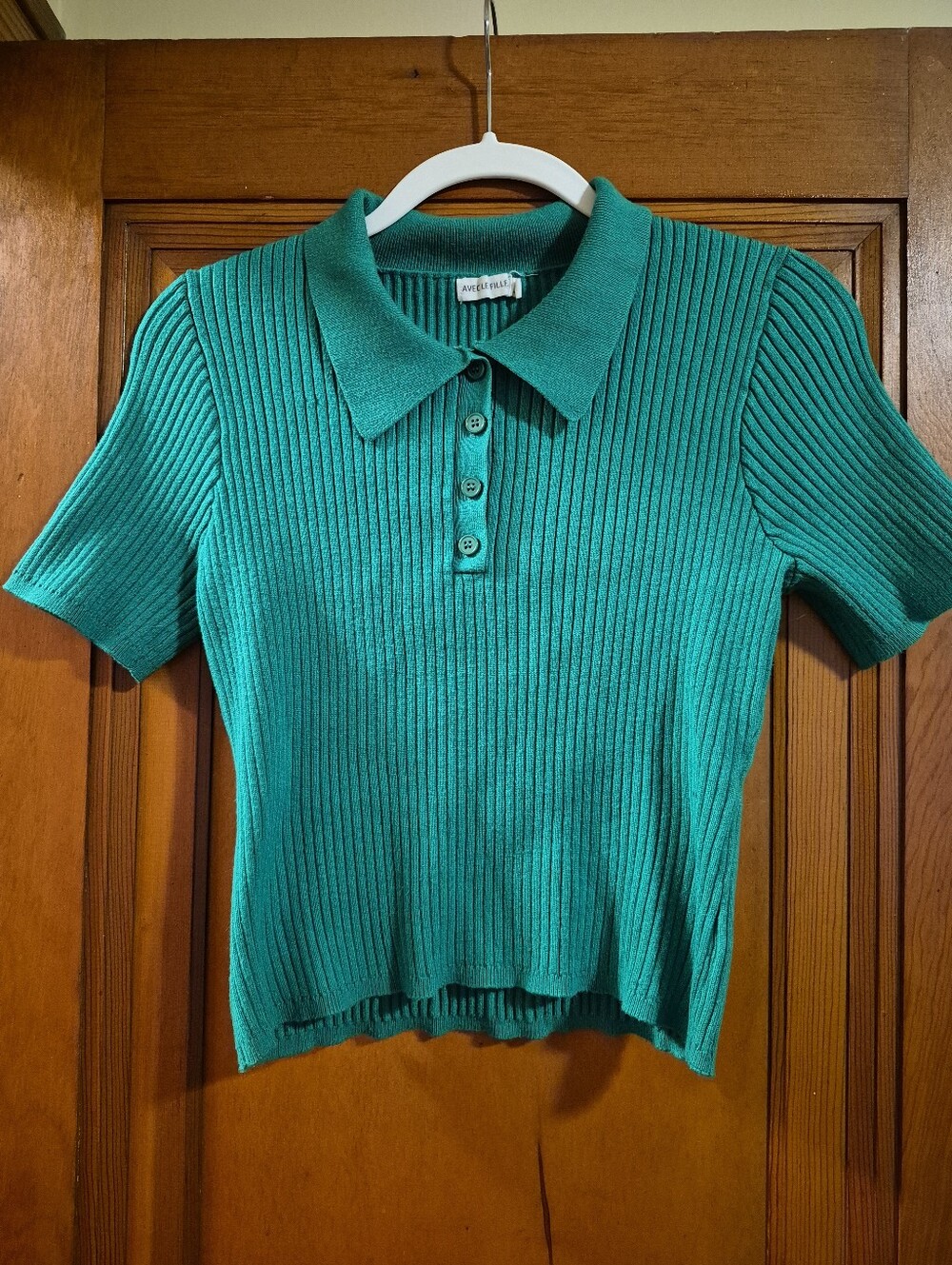 Avec Les Filles Kelly Green Cropped Polo Sweater